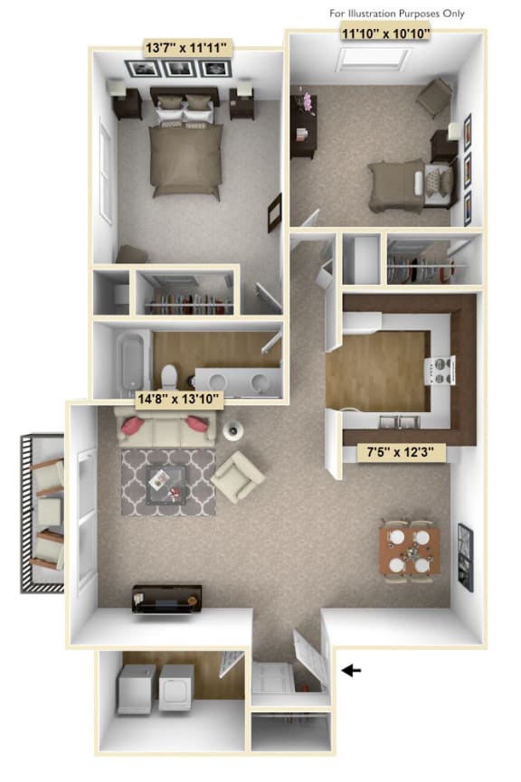 Floor Plan  Two Bedroom Cypress Deluxe at Thornridge Apartments, Grand Blanc, MI