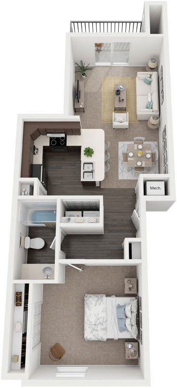One Bedroom Floor Plan at Dodson Pointe Apartment Homes in Rogers, Arkansas