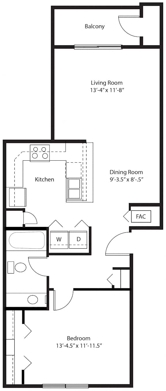 One bedroom 2D floor plan at Dodson Pointe Apartment Homes in Rogers, Arkansas