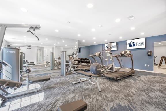 the estates at tanglewood| fitness center with exercise equipment at Sunscape Apartments, Virginia, 24018