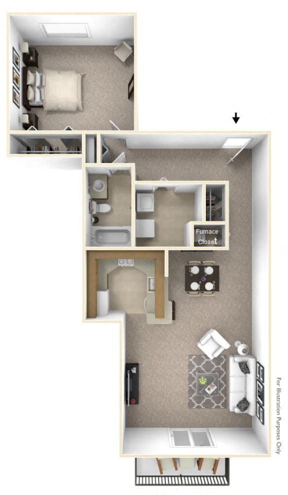 1-Bed/1-Bath, Malva Floor Plan at LakePointe Apartments, Batavia