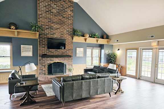 Community Building with Fireplace at Dupont Lakes Apartments, Indiana, 46825