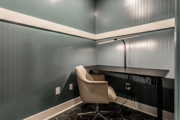Remote office space with a desk and chair at Alexandria of Carmel Apartments, Carmel, 46032