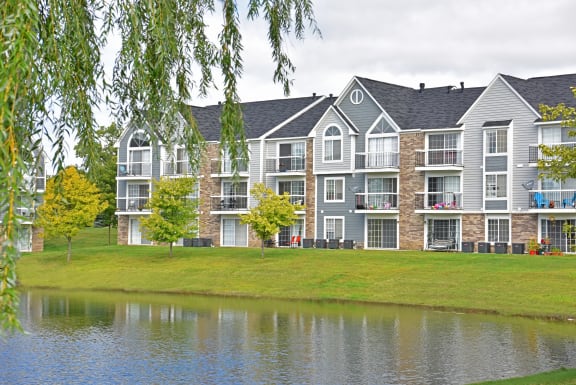 Exterior View of Patio at Portsmouth Apartments in Novi, MI 48377