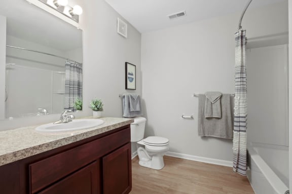 a bathroom with a toilet sink and bathtub at River Hills Apartments, Wisconsin, 54937