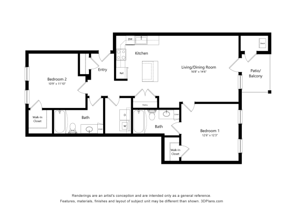 Premier_2x2 Floor Plan at Emerald Creek Apartments, Greenville, 29607