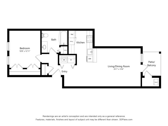 Silver Elite_1x1 Floor Plan at Emerald Creek Apartments, Greenville