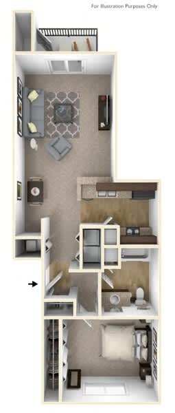 1-Bed/1-Bath, Erie Floor Plan