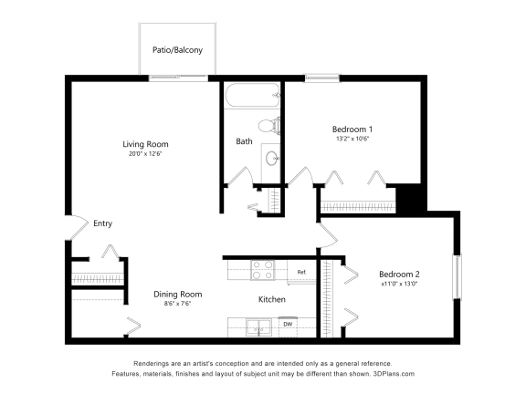 Dahlia Floor Plan at Fox Pointe Apartments, Illinois