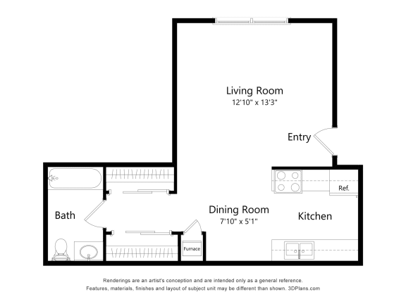 Lunaria Floor Plan at Fox Pointe Apartments, East Moline, IL