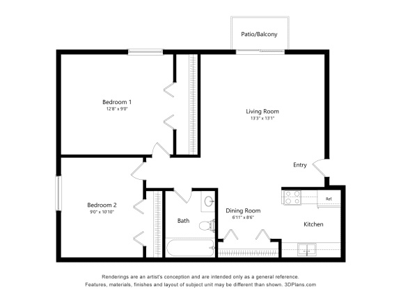 Marigold Floor Plan at Fox Pointe Apartments, East Moline