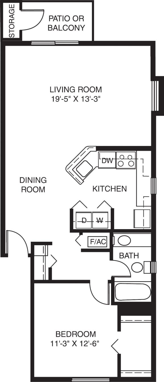 One bedroom end floor plan One bedroom end floor plan at Foxwood and The Hermitage, Portage, MI, 49024