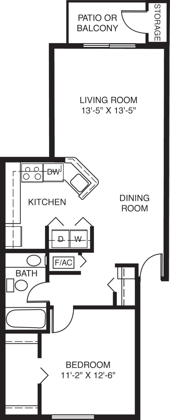 One bedroom floor plan One bedroom floor plan at Foxwood and The Hermitage, Portage, MI, 49024