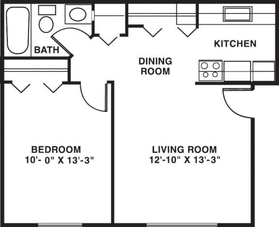 One bedroom floor plan at Glen Oaks Apartments, Michigan