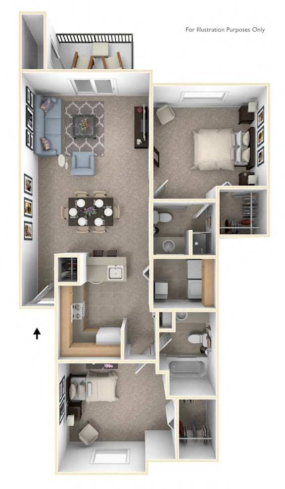 Two Bedroom Two Bath Floorplan at Gull Prairie/Gull Run Apartments and Townhomes, Kalamazoo, MI