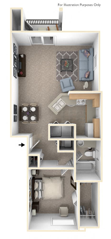 One Bedroom End Floorplan at Gull Prairie/Gull Run Apartments and Townhomes, Kalamazoo, MI