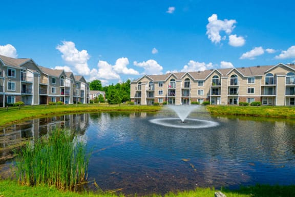 Beautiful Grounds with Ponds at Trillium Pointe Apartment Homes in Jackson, MI