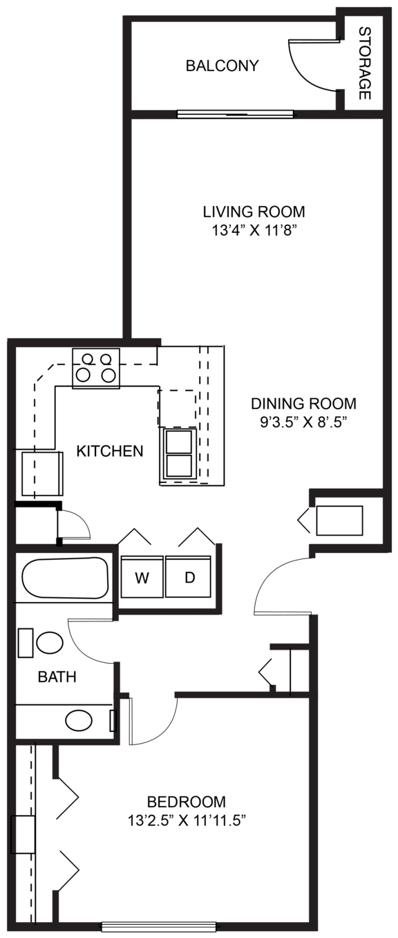 1 Bedroom 1 Bathroom 2D Floor Plan at The Grove Apartment Homes, Nebraska