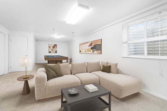 A finished basement recreation room at Gull Prairie/Gull Run Apartments and Townhomes, Michigan
