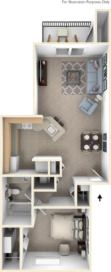 One Bedroom Traditional - GR Floorplan at Gull Prairie/Gull Run Apartments and Townhomes, Kalamazoo, 49048