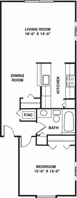 One bedroom 2D floor plan at Hampton Lakes Apartments, Michigan, 49534