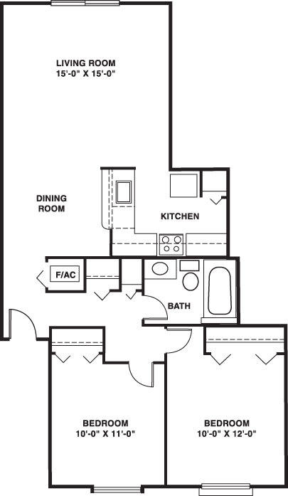 Two bedroom 2D floor plan at Hampton Lakes Apartments, Michigan, 49534