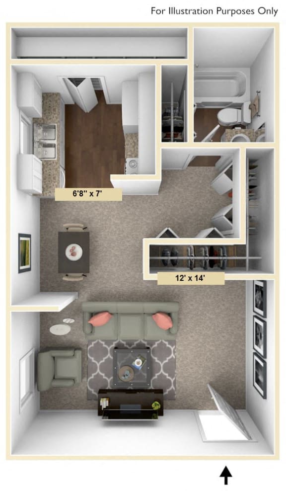 Hampton Studio Floor Plan at Windsor Place, Davison, MI, 48423