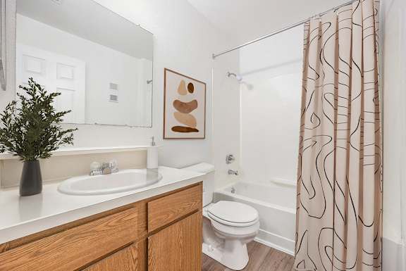 a bathroom with hard surface flooring at Hampton Lakes Apartments, Michigan, 49534