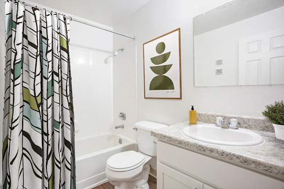 An upgraded bathroom at Hampton Lakes Apartments, Michigan, 49534