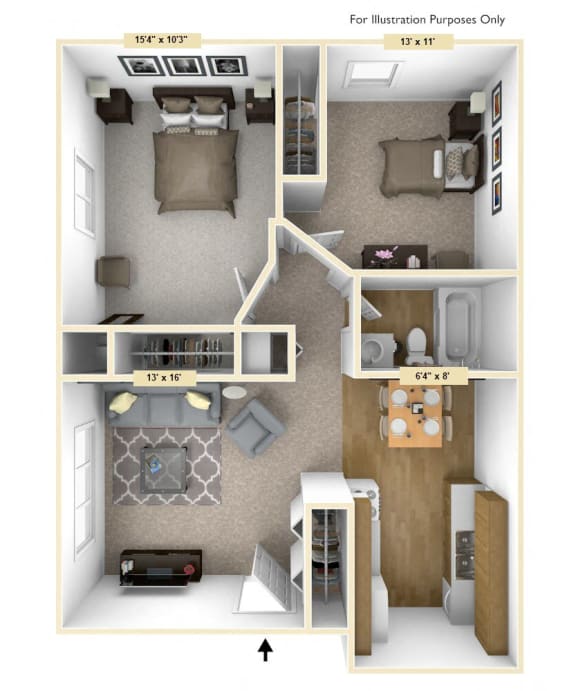 Two Bedroom Floor Plan at Woodland Place Apartments, Michigan