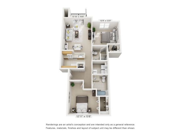 Two Bedroom - Alexander Floor Plan at Heatherwood Apartments, Grand Blanc, Michigan