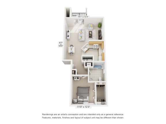 One Bedroom - Glen Floor Plan at Heatherwood Apartments, Grand Blanc, Michigan
