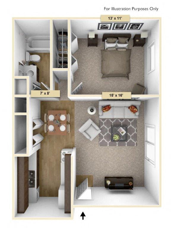 Hemlock One Bedroom Floor Plan at Perry Place, Michigan