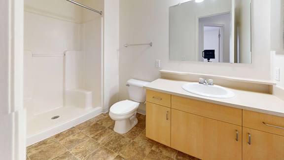 bathroom with walk in shower at Foxwood and The Hermitage, Portage