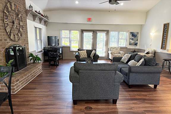 A community building with a fireplace and Wi-Fi at The Highlands Apartments, Elkhart, IN