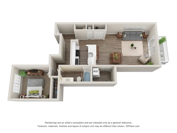 1-Bed/1-Bath, Muscari Floor Plan at Hillside Apartments, Wixom, 48393