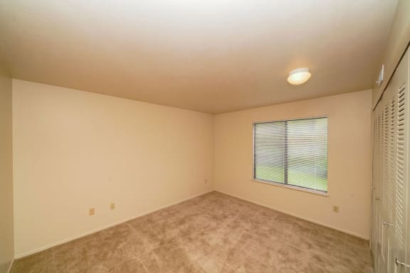 an empty living room with a window and carpet  at Hurwich Farms Apartments, South Bend, IN, 46628
