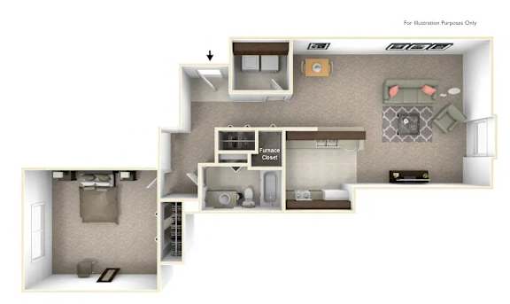 1-Bed/1-Bath, Iberis Floor Plan