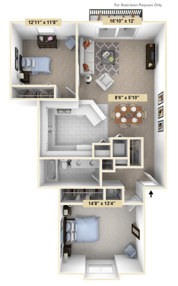 Floor Plan  Two Bedroom Juniper with Split Bedrooms at Thornridge Apartments, Grand Blanc, Michigan