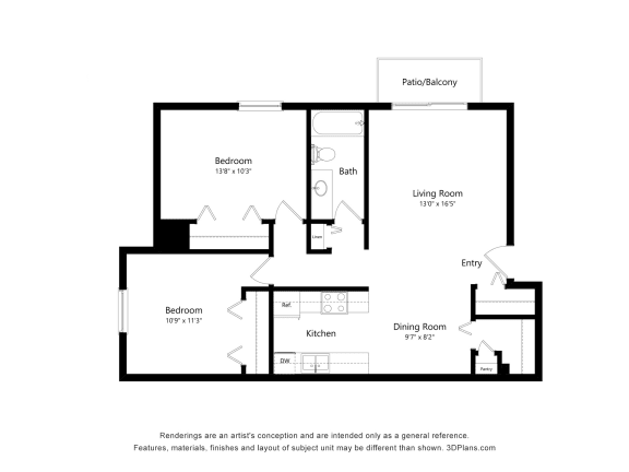 2 Bed 1 Bath Floor Plan at Laurel Woods Apartments, Greenville, 29607