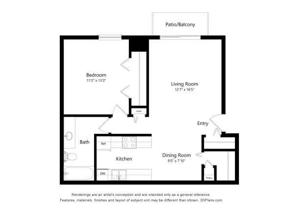 1 Bed 1 Bath Floor Plan at Laurel Woods Apartments, Greenville, SC