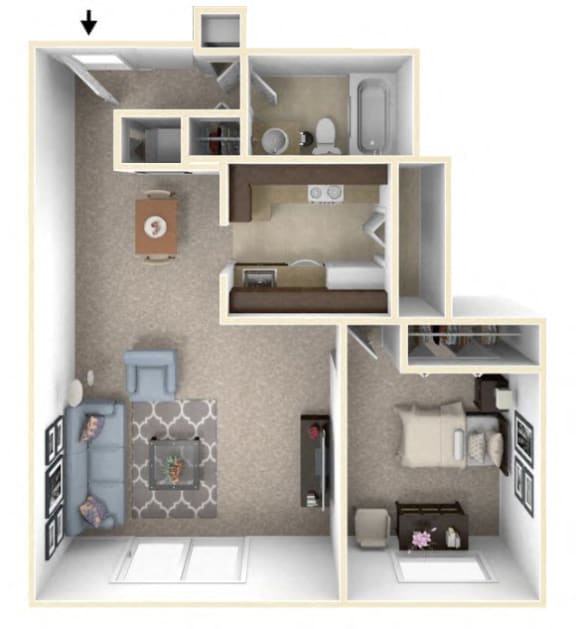 1-Bed/1-Bath, Lilac Floor Plan at The Springs Apartment Homes, Michigan