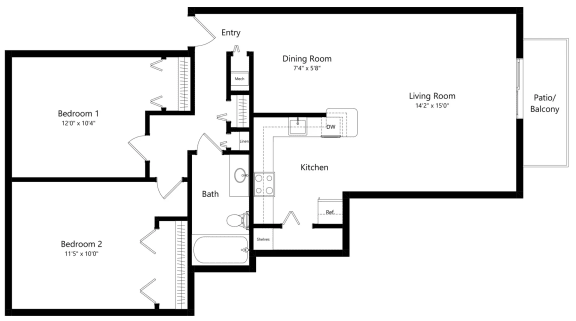 a floor plan of a houseat The Harbours Apartments, Clinton Twp, 48038