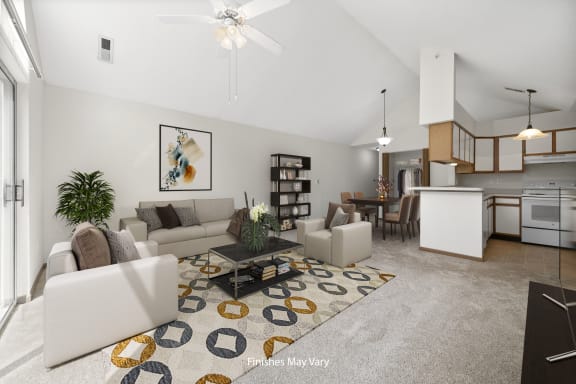 Lupine Living Room and Kitchen at Timberlane Apartments, Illinois
