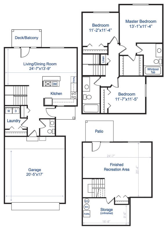 Three bedroom two story 2D floor plan Three bedroom two story 2D floor plan at Lynbrook Apartment Homes and Townhomes, Elkhorn, NE, 68022