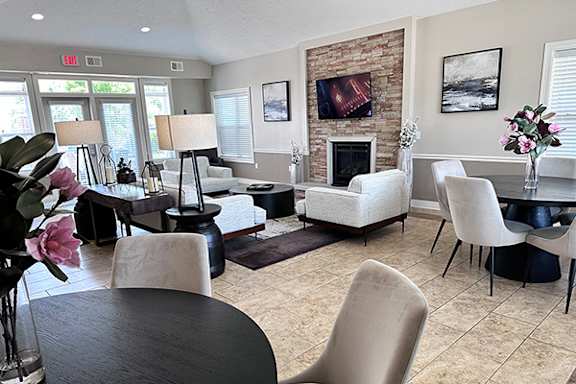Clubhouse With Fireplace Wall at Lynbrook Apartments and Townhomes in Elkhorn, NE