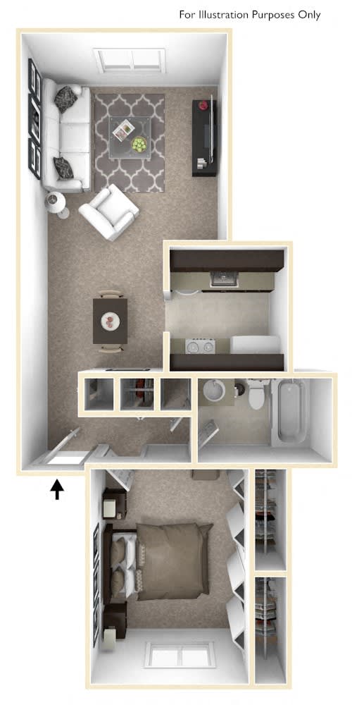 1-Bed/1-Bath, Mahonia Floor Plan at The Springs Apartment Homes, Michigan, 48377
