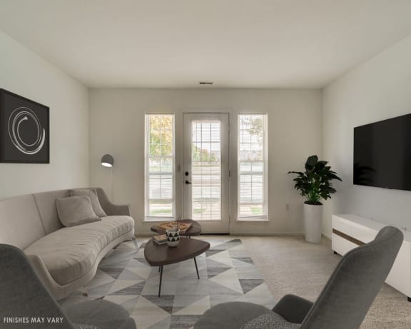 Cozy Living Room with Carpeting at Northport Apartments, Macomb, MI