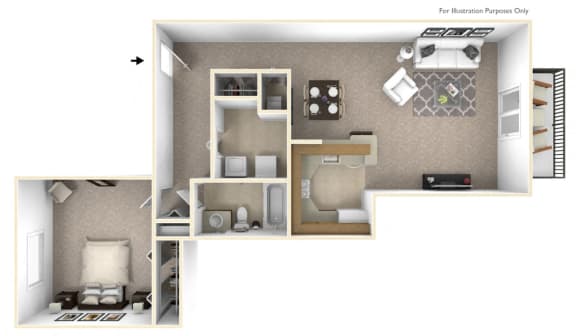 1-Bed/1-Bath, Malva Floor Plan at Portsmouth Apartments, Novi, MI