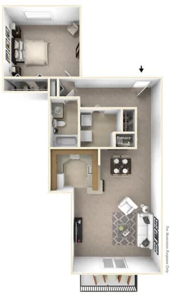1-Bed/1-Bath, Malva Floor Plan